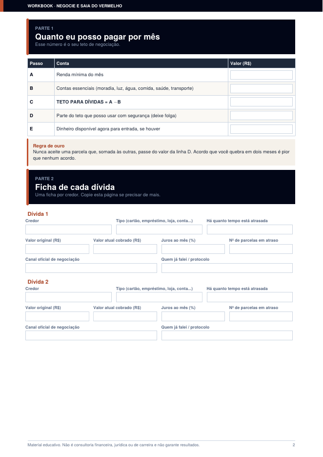 Página 1 do workbook