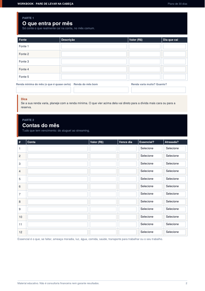 Página 1 do workbook